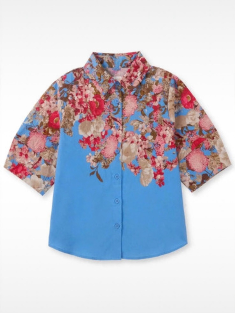 Joie Sky Blue Floral Short-Sleeve Button-Front Blouse